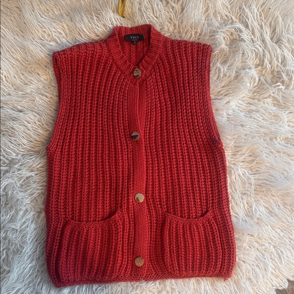 Vici Red Button Down Knit Top - Picture 3 of 5